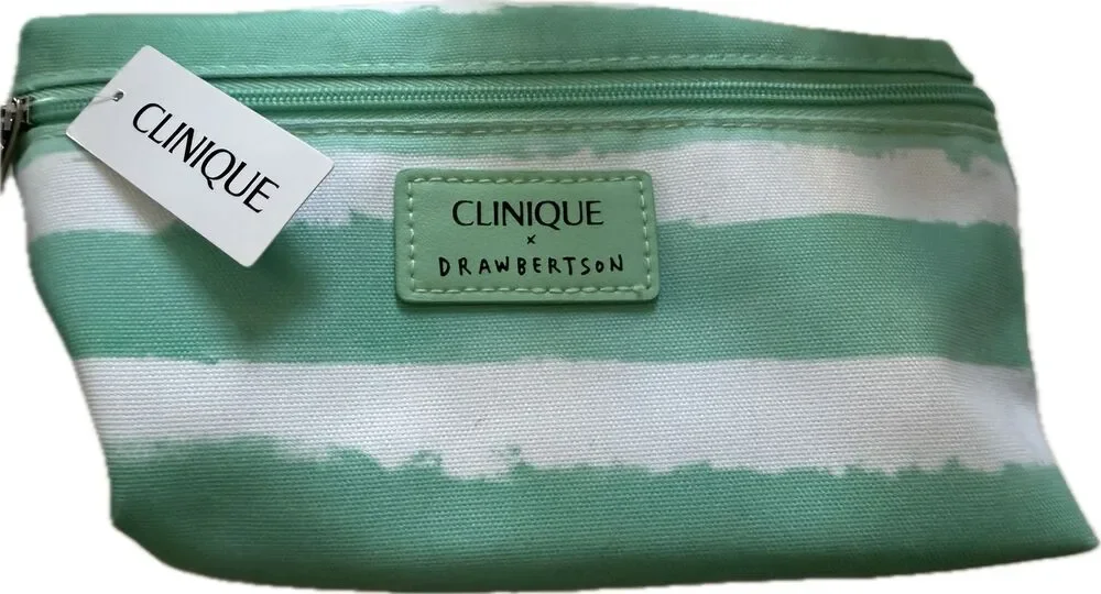 Clinique x Drawbertson 8 Pcs Travel Makeup Skincare Samples Gift Set Green Bag